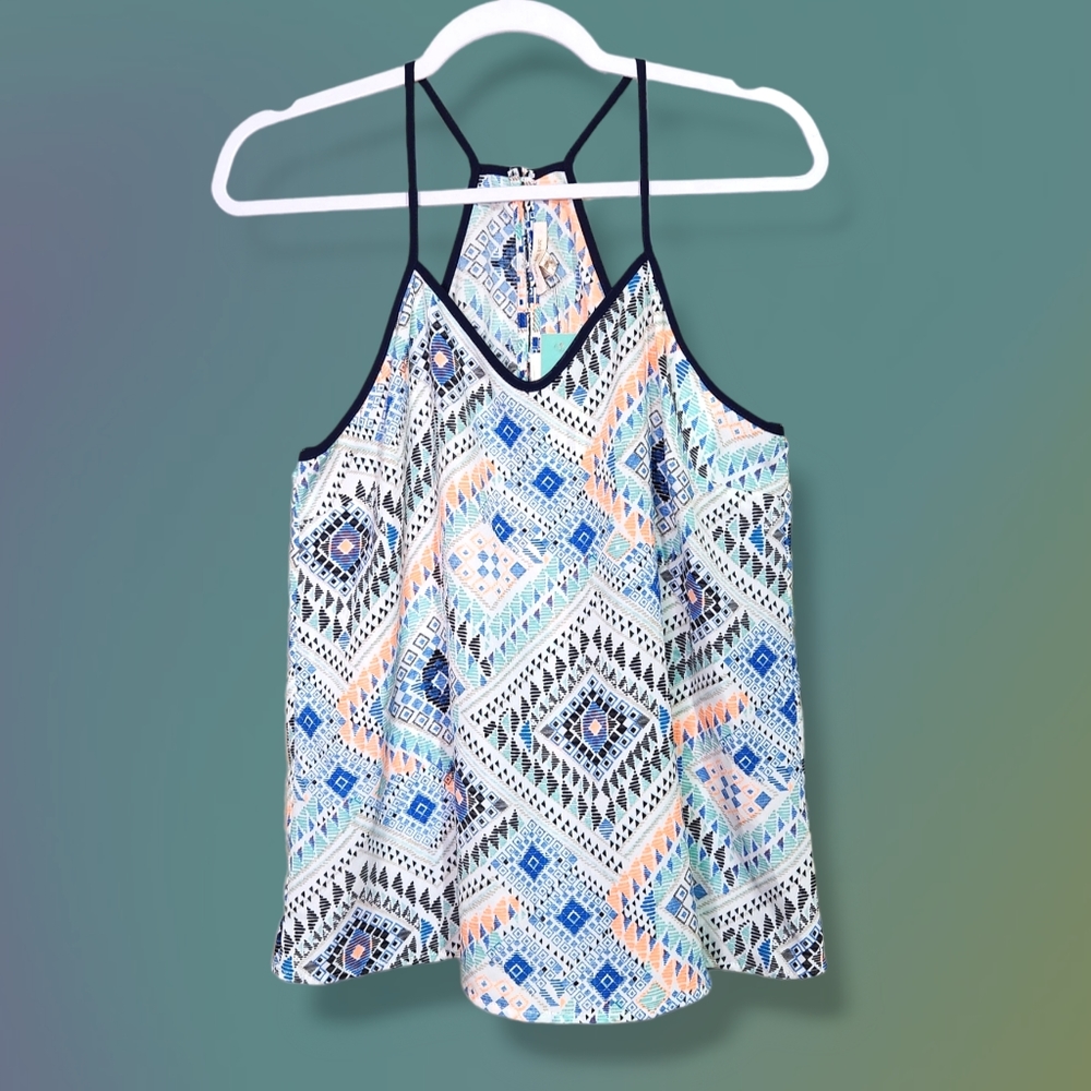 Skies Are Blue Tribal Print Racer Back Tank Top Size Large